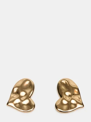 Textured Heart Stud Earrings Gold
