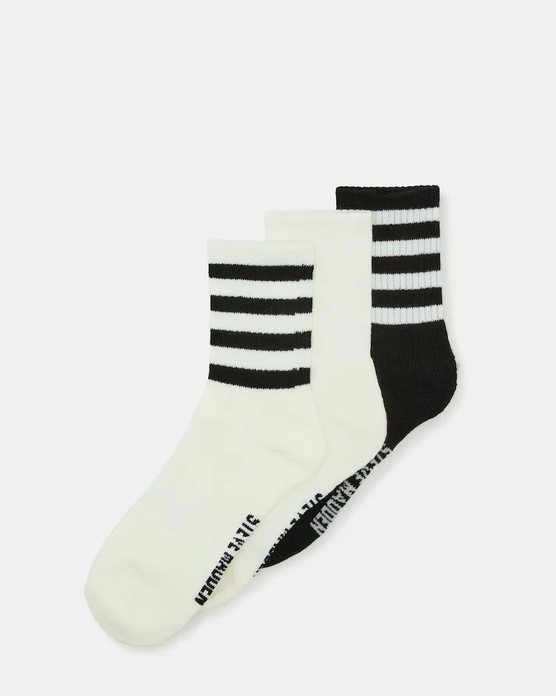 3 Pack Striped Crew Socks Ivory