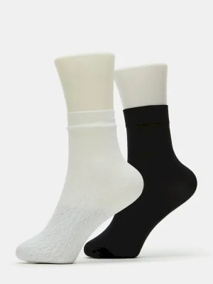 2 Pack Lace Anklet Socks White
