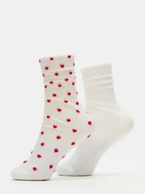 2 Pack Heart Socks Sheer White