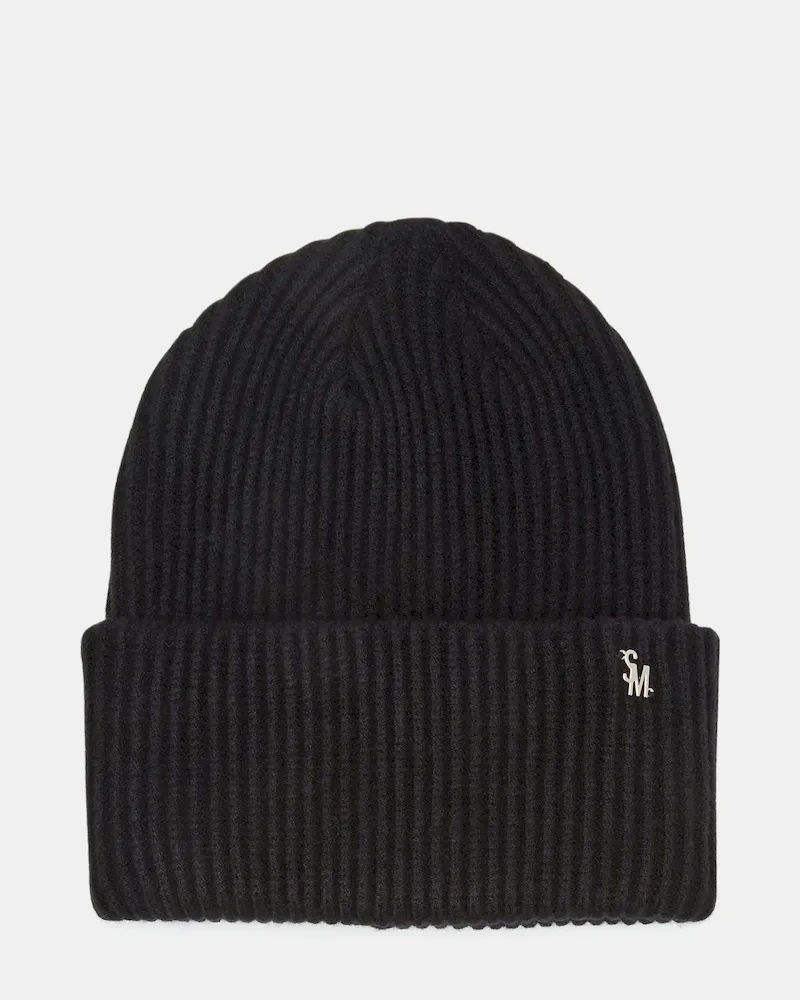 Double Layer Ribbed Knit Beanie Black