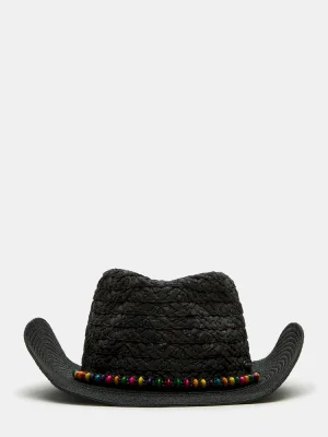 Beaded Trim Western Hat Black