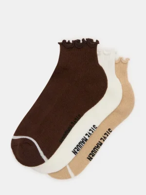 Cheer 3 Pack Lettuce Edge Socks Brown
