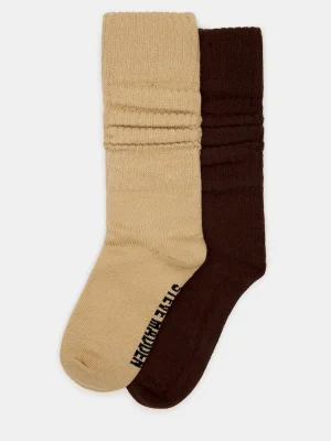 2 Pack Rib Slouch Socks Tan Multi
