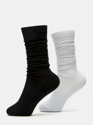 2 Pack Slouchy Crew Socks Black White